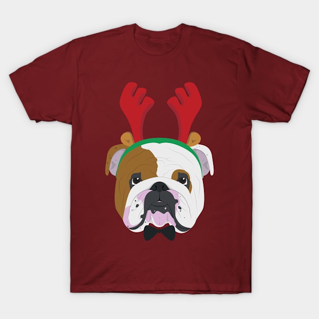 English Bulldog Dog With Weindeer Horns Funny Xmas Gift T-Shirt by salemstore